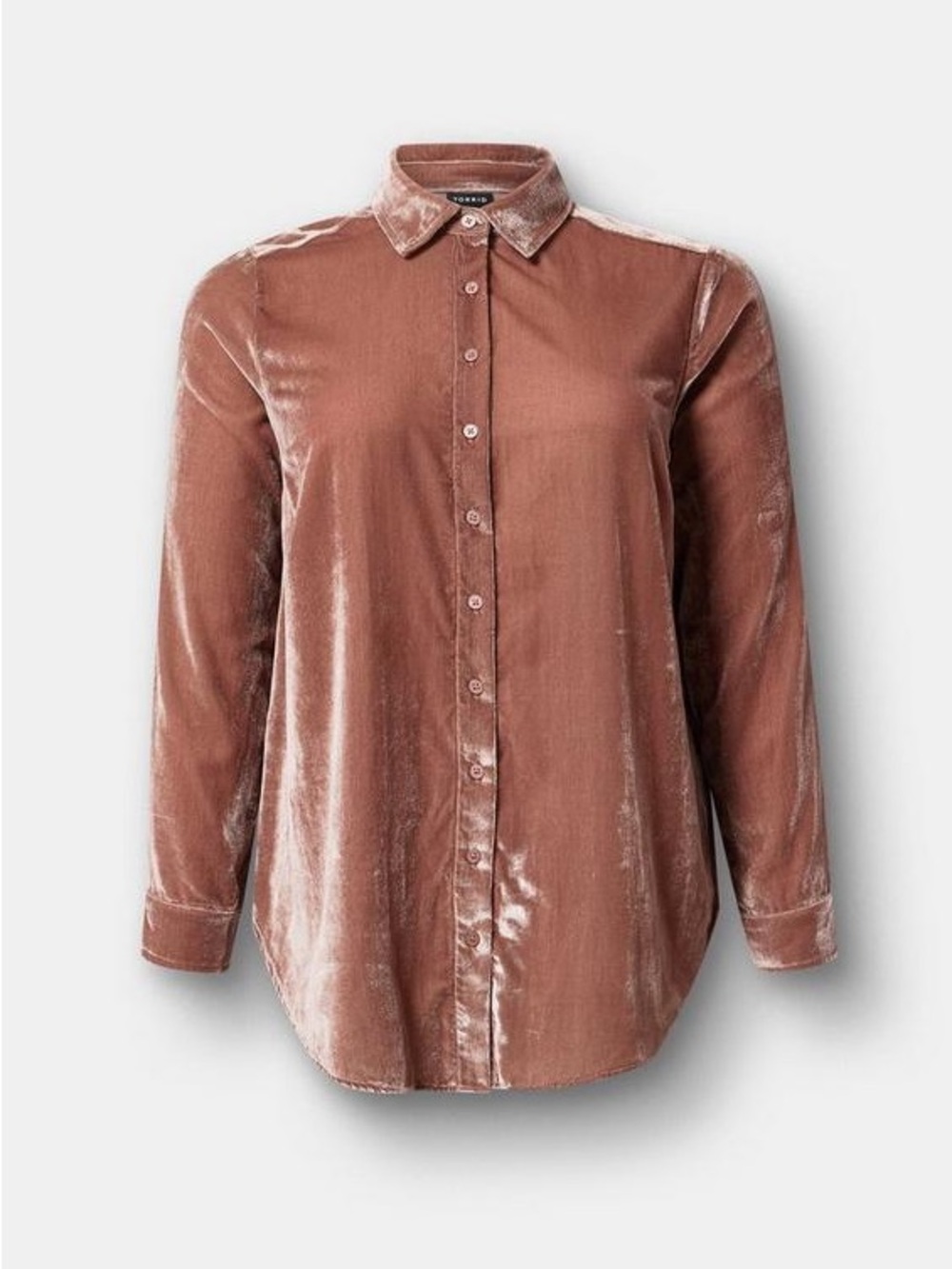 torrid | Lizzie Velvet Button-Up Shirt Nutmeg - Picture 4 of 10